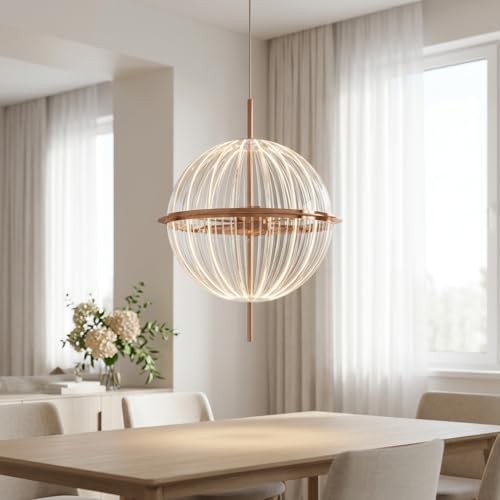 Image of Globe Pendant Light 3-Color CCT (Warm + Natural + Cold White) LED Hanging Lamp Metal Acrylic for Living Room Bedroom Dining