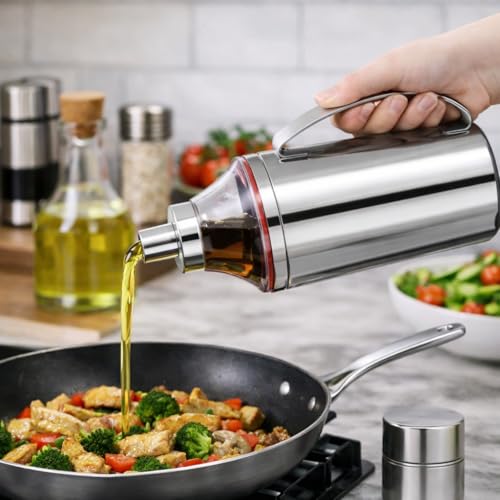 Image of Oil Dispenser, Stainless Steel, 1000ML Capacity, Kitchen Cooking Oil Bottle with Pourer Pack of 1
