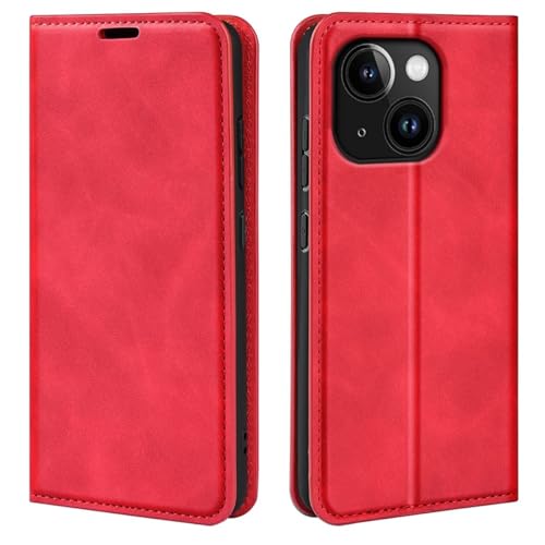 Étui iPhone 15 rouge à rabat pour protéger l'écran des rayures