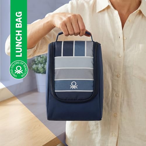 Image of United Colors of Benetton Lunch Bag for Women & Men, Insulated Bag, Tiffin Lunch Bag for Office /College /School, Bottle Holder, Lightweight, Durable Handles, Fits 3 Containers (Navy Blue)