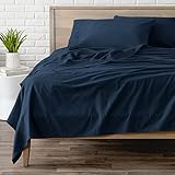 Bare Home Flannel Sheet Set 100% Cotton, Velvety Soft Heavyweight - Double Brushed Flannel - Deep Pocket (Queen, Dark Blue)