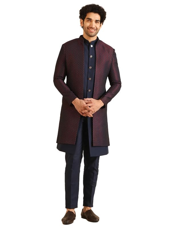 kisah Men's Jacquard Woven Design Sherwani Set | Wedding Groom Festive Traditional Occasions-picture-44