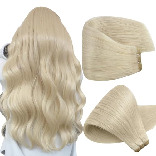 Image of Full Shine 18 Inch Double Weft Hair Extensions 120G Platinum Blonde Hair | Sew In Weft Extensions, Thick Hair Styling, Add Volume, Daily Wear, Natural Blend