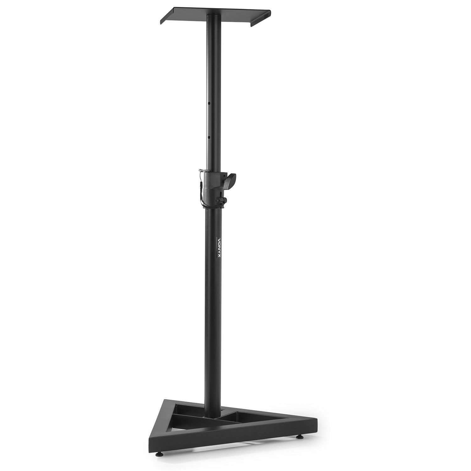 Vonyx Set 2 Soportes de Monitor de Estudio Ajustables 65–115 cm, Base Triangular, Tiras Antideslizantes, Picos o Gomas para Suelo, diseño metálico Resistente y Elegante