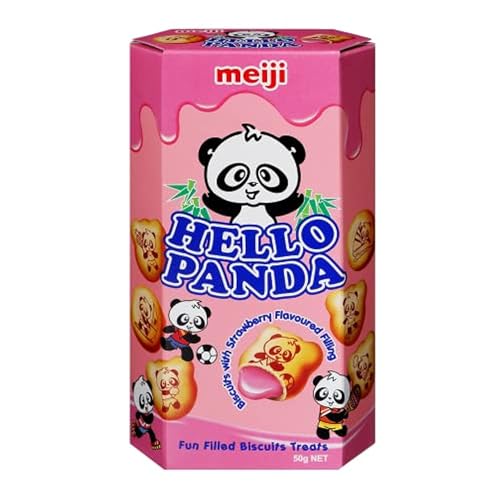 Image of Meiji Hello Panda Biscuits with Strawberry Flavoured Filling (Pack of 6X47g)| Bite Sized Biscuits filled with Strawberry flavoured Cream