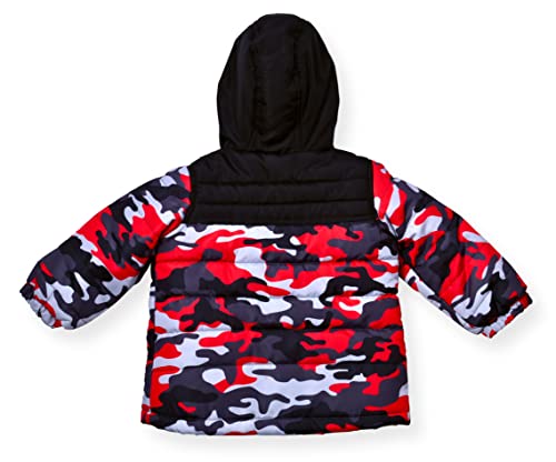 Image of Boys' Bib Snow Pants and Ski Jacket Water-Resistant Snowsuit For Kids Winter Hooded Jacket, Red Camo, 3T