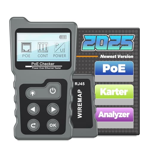 Netzwerk-Kabeltester, 60V PoE-Erkennung, 600m Längentest, Gigabit-Unterstützung für Rechenzentren & Netzwerkinstallation (Gray)