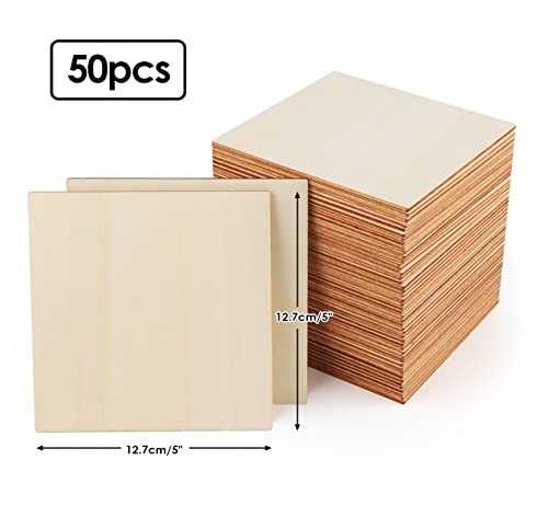 Ilauke 5"X 5" Wooden Squares For Crafts, 50 Pcs Unfinished Wood Pieces Blank Balsa Wood Sheets For Crafts Wood Burning Painting Staining Wood Engraving #TOP3