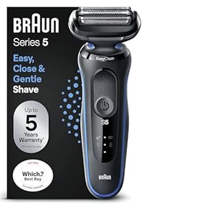 Braun Series 5 Electric Shaver for Men, Waterproof Electric Razor, 3 Flexible Blades, EasyClean System, AutoSense Technology, Braun 51-B1000s