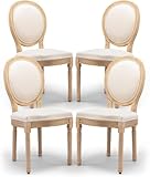 YICORPS French Country Dining Chairs Set of 4, Upholstered Dining Room Chairs with Round Back, Solid Wood Legs, Oval Side Chairs for Kitchen,Bedroom,Dining Room,Restaurant(Beige-Fabric)