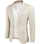 YND Men's Slim Fit Two Buttons Linen Business Blazer, Sport Coat Lightweight Business Daily Coat