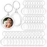 PH PandaHall Blank Photo Insert Keychains, 60 Sets Acrylic Photo Snap in Keychain 1.6 Inch Round Custom Blank Photo Keyring DIY Picture Frames for Double-Sided Photos, Clear