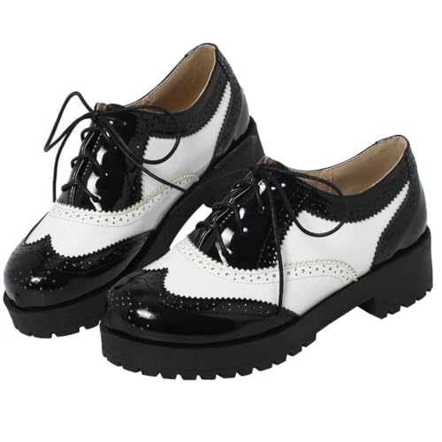 Image of Agodor Women's Lace up Wingtip Oxford Shoes Chunky Heel Platform Vintage Round Toe Brogue Shoes