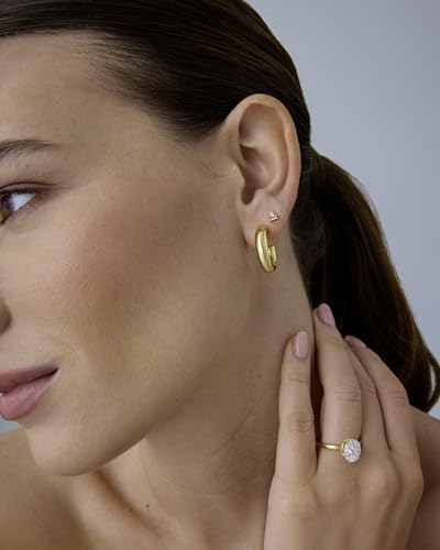 PAVOI 14K Gold Plated Sterling Silver Posts Colored Birthstone Flatback Stud Earrings for Women - Gemstone Cubic Zirconia Screwback Earrings - Dainty Helix Cartilage Piercing Jewelry4