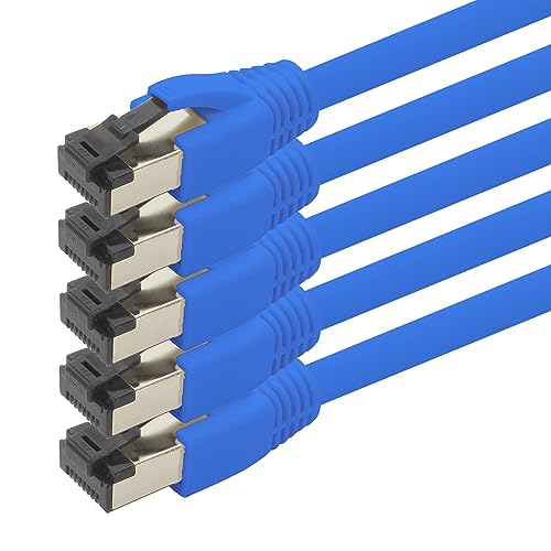 2m Câble réseau Cat 8 Câble CAT8 bleu - paquet de 5 Cat.8 Lan 2000 MHz 40 Gbit s 40GBase-T Poe+ câble patch Câble Ethernet LSZH - 5 x 2 mètres bleu