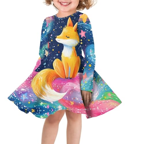 Spring Crew Neck Long Sleeve Flowy Midi Fall Dresses for Girls Soft Comfy Cute Print A Line Fit and Flare Dress3