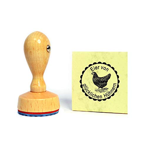Stempel Eier von glücklichen Hühnern - schwarzes Huhn - Personalisierung Wunschtext möglich - Ø 20 mm