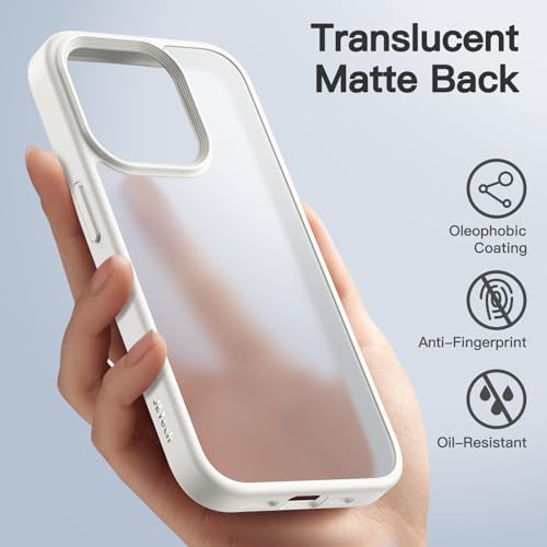 Image of JETech Matte Cover Case for iPhone 15 Pro 6.1-Inch, Shockproof Military Grade Drop Protection, Frosted Translucent Back Phone Cover, Anti-Fingerprint (White)