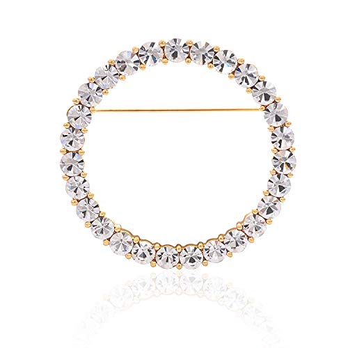 Image of Women's Elegant Zirconia Pearl Gold Open Ring Circle Wreath Brooch Pin Cardigan Scarf Lapel Pin Party Wedding Jewelry