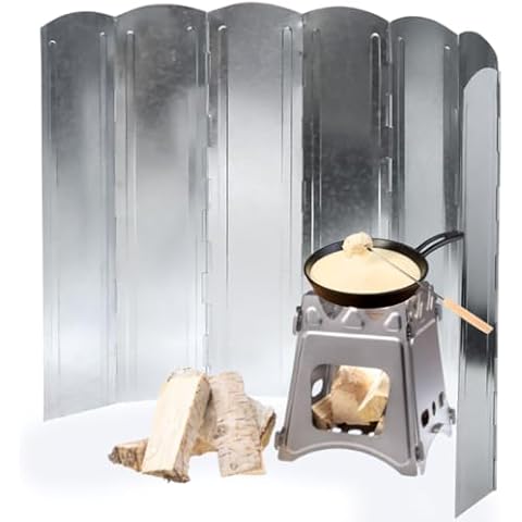Camping Stove Windscreen, Japard Large Tall Folding Windshield Propane Burner Butane, 8 Plates 23" H 46" Wide, Upgraded with Installation Accessories, Portable for Hiking, Camping, Picnic Cover