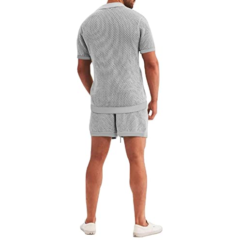 Ensemble de Mode en Maille Texturée Homme Gris Clair Style Casual - 5