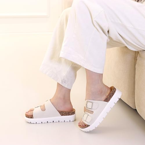 Women Platform Sandals, Arch Support Slides with Adjustable Buckle Straps, Open-Toe Wedge Chunky Sandals for Summer Size 5-103