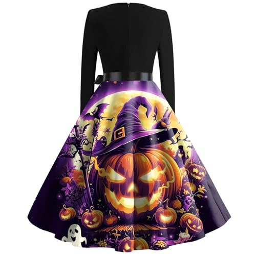 OIOLOYJM Sexy Plus Size Halloween Costumes Woman 2025 Long Sleeve V Neck Printed Gothic Retro Formal Party Dresses for Women