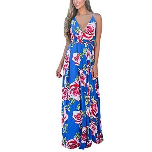 MOYAO Vestido largo de verano para mujer, cuello en V, bohemio, sin mangas, para fiesta, playa, vestido informal de verano, 1., L