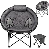 Moon Camping Chairs for Adults with Adjustable Lumbar/Headrest & Footrest, Thick Padded Moon Camp Chair, Moon Round Camping Chair, Folding Camping Chair Outdoor for Camp Lawn Hiking, Grey