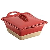 Rachael Ray 47149 Glaze Ceramics Dish/Casserole Pan with Lid, 2.5 Quart, Cherry
