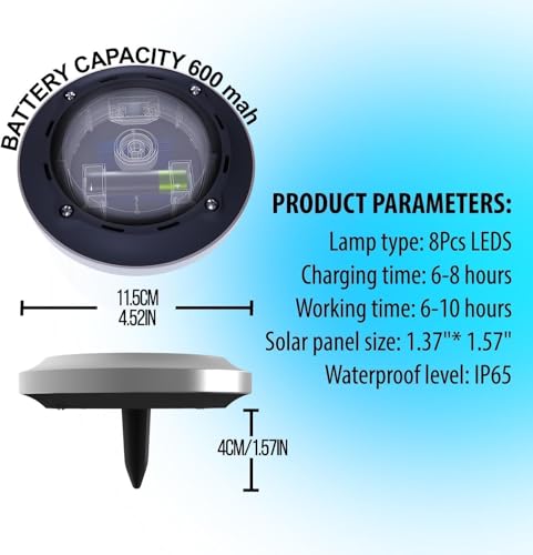 ZFITEI 8 Pack Solar Ground Lights Outdoor,8 LED Solar Garden Lights with 600mAh Battery & 8H Runtime for Lawn,Pathway(Bright White ) - Image 2
