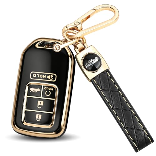 Image of MILD EAST for Honda Key Fob Cover with Keychain, Car Key Case Shell for Honda Accord Civic Pilot Passport CRV 5 Buttons (Gold-Black)