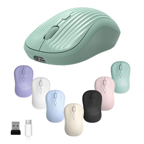 Image of ONE-UP Wireless Mouse, 2.4G + BT, Rechargeable Battery, 4-Key, DPI: 800 /1200 /1600, Silent, Type-C, USB Nano Receiver, Ergonomic, Portable, for Laptop, Chromebook, PC, Mac, Windows (Green)