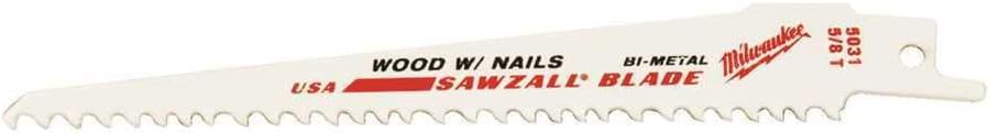 Milwaukee 48-01-6035 6 in. 5 Teeth per in. Wood Cutting SAWZALL Reciprocating Saw Blades White (Pack of 50)