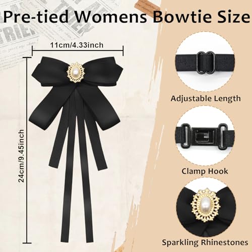 Image of LJBFNN Womens Bow Tie, Clip on Bow Ties Pre Tied Bowtie for Women Girls Ribbon Rhinestone Bow Tie for Shirt Uniform Wedding
