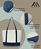 MINIMARG Heavy Duty 100% Cotton Canvas Tote Bag With Zip and external pocket, Suitable for Daily Grocery, Travel, Shopping, Events and Gifts, Sturdy Reusable women Beach Bag (Natural/Navy) #2