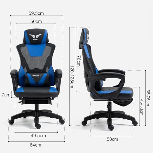 AJHH ゲーミングチェア メッシュ素材 げーみんぐチェア 通気性 リクライニング機能 オフィスチェア 135°ゲームチェア 高級PUレザー オットマン付き