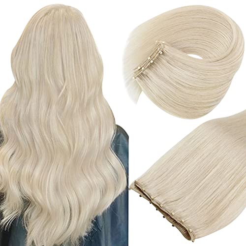 Sunny Micro Beaded in Weft Extensions Real Human Hair Blonde Hair Extensions Micro Weft Human Hair Platinum Blonde Micro Loops Weft Hair Extensions Invisible EZE Weft Extensions Blonde 20in 50g
