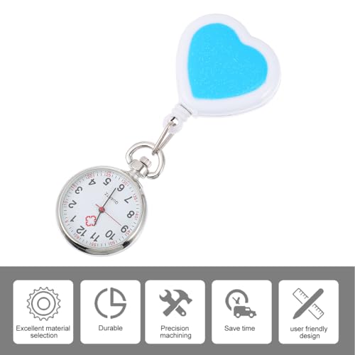 Image of Hemobllo Heart Shaped Retractable Nurse Pocket Watch Quartz Clip-on Hanging Table with Second Hand for Professionals