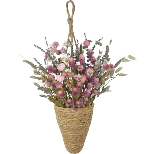 CITYES Hanging Basket for Wall Conical with Dried Flowers Bouquet Hanging Wicker Basket with Hemp Rope Handmade Wall Planter for Garden Home Flowers Planters Boho Decor Front Door Porch Entryway
