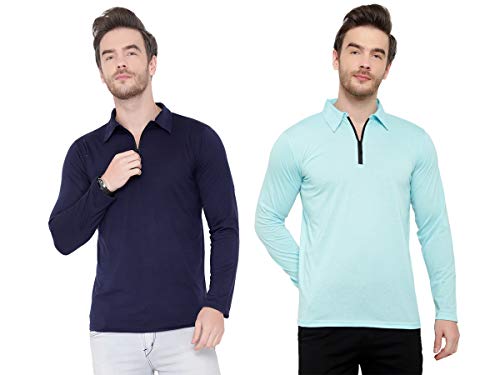 Image of Men's Cotton Blend Full Sleeve Zip Neck Polo T-Shirt (Pack of 1)