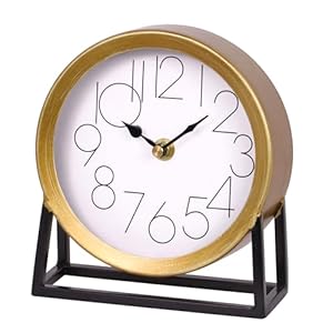 Modern Golden Table Clock on Stand, Decorative Desk and Shelf Clock, Mantel Clock Farmhouse Clock Non-Ticking, Home Décor for Living Room, Bedroom, Bedside, Desk, Gift Clock (Gold)
