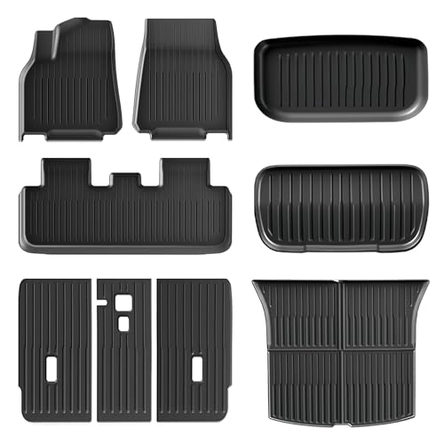 Tesla Model Y Juniper Floor Mats and Cargo Liner,9PCS TPE All Weather Floor Liner for New Model Y...