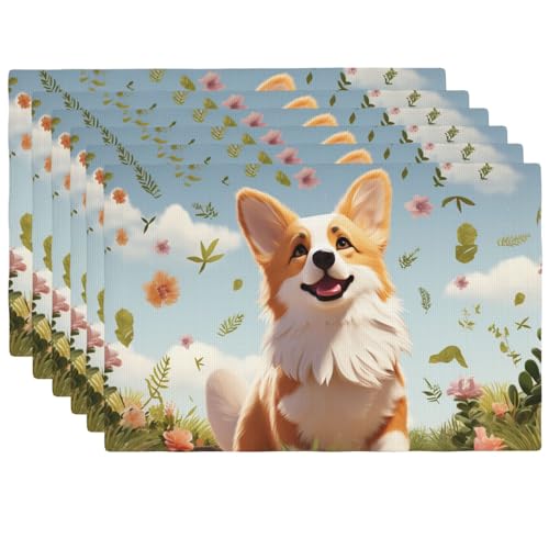 Set de table corgi en lin synthétique 45x30 cm lavable lot de 4 - 2