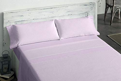 Burrito Blanco Juego de Sábanas de Franela 160 x 190/200 cm Rosa con Topos Blancos/Juego de Cama 555 de 160x190 hasta 160x200 cm, Diseño de Topitos Blancos en Fondo Rosa