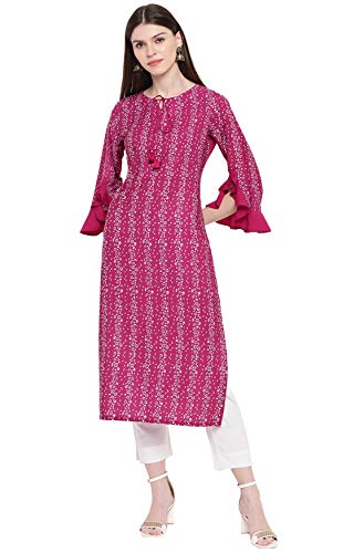 Image of Janasya Women's Magenta Poly Crepe Kurta