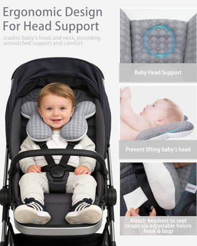 Image of KAKIBLIN Baby Travel Pillow, Baby Neck Pillow for Car Seat, U-Shaped Head and Neck Support for Stroller Pushchair, Soft Cooling Breathable Infant Head Pillow for Newborn Toddler