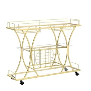 mikibama Industrial Bar Cart Farmhouse Mobile Metal Wooden Home Mini Bar Cart Small Rustic Rolling Serving Bar Carts with Wine Rack & 3 Tier Storage Shelves for Kitchen (Update Golden) mikibama Industrial Bar Cart Farmhouse Mobile Metal Wooden Home Mini Bar Cart Small Rustic Rolling Serving Bar Carts with Wine Rack 3 Tier Storage Shelves for Kitchen Update Golden