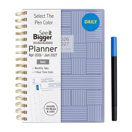 PlanAhead SEE IT BIGGER Daily Format Planner Premium Paper 6" x 9" April 2023 - June 2024 and SUHEYLA Inspirational Pen "My Life is My Message”. (Navy)