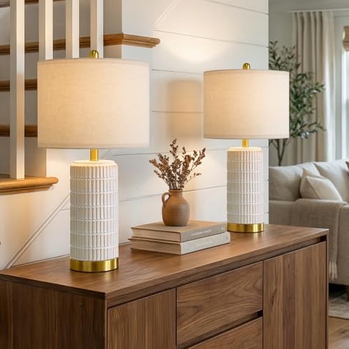 PoKat Ceramic Table Lamps Set of 2 for Bedroom Living Room 21.5 White